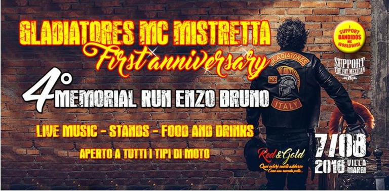 First Anniversary Gladiatores Mc Mistretta - 4° Memorial Run &quot;Enzo Bruno&quot; - 7 Agosto 2016 Reitano (ME)